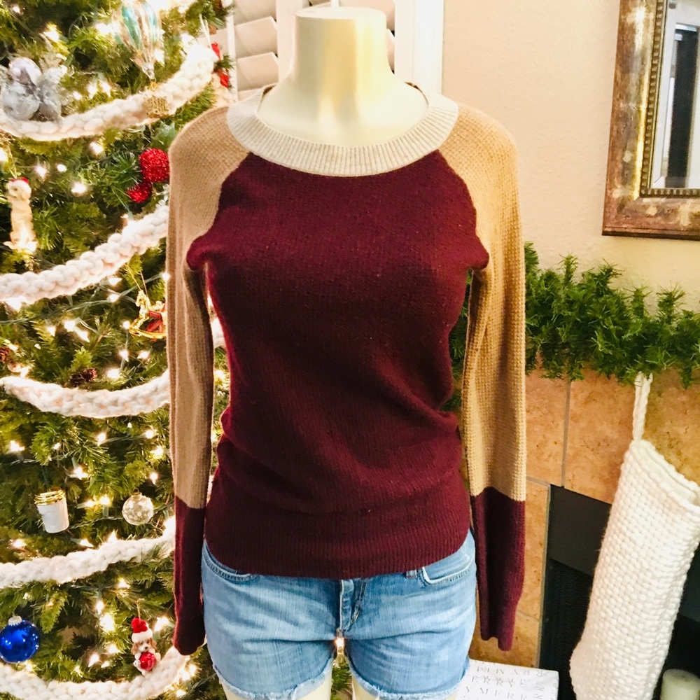 J. Crew Burgundy Color Block Sweater - Sz S